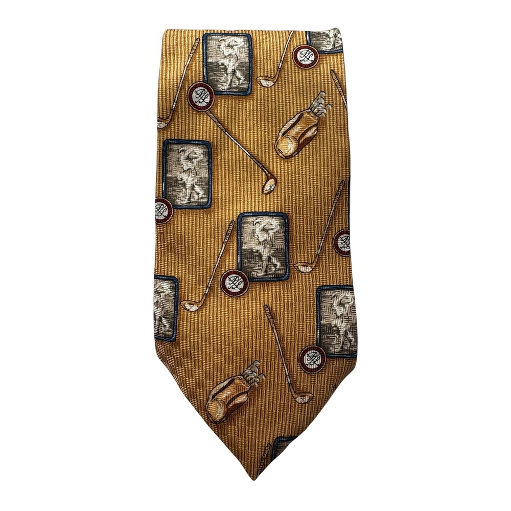 Van Heusen Men's 100% Silk Tie Size OS Yellow Golf